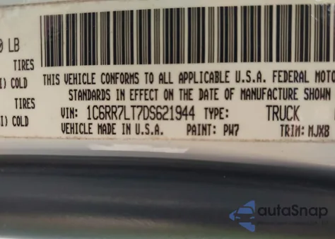 2013 Ram 1500 Big Horn z USA, uszkodzony, nr VIN 1C6RR7LT7DS621944